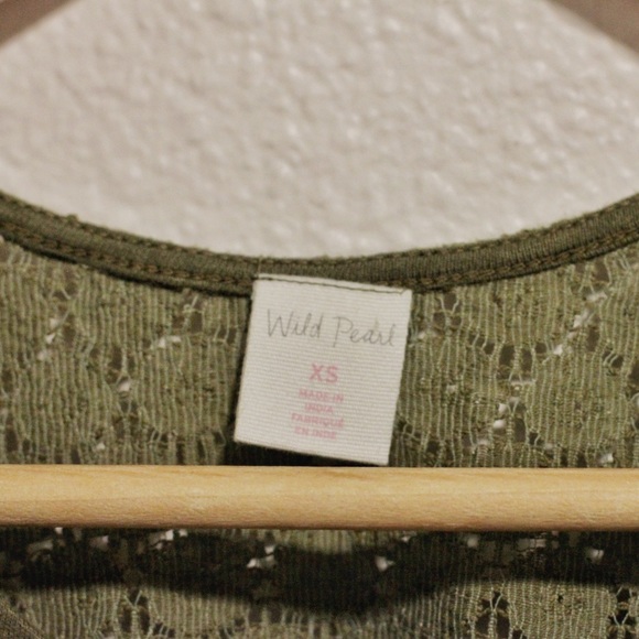 Green Wild Pearl Peplum Top w/ Lace HOLIDAY SALE - Picture 3 of 6